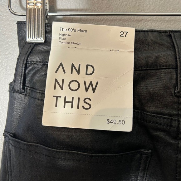 And Now This Coated Flare Leg Jeans High Rise Black Size 27 Faux Leather NWT - Picture 5 of 7